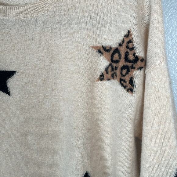 MAGASCHONI cream novelty star animal print cashmere crew neck sweater medium - Picture 5 of 10